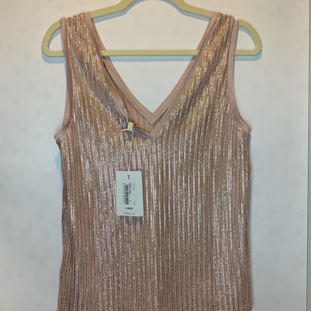 NWT Ted Baker Pink Metallic-Knit Top Size 2